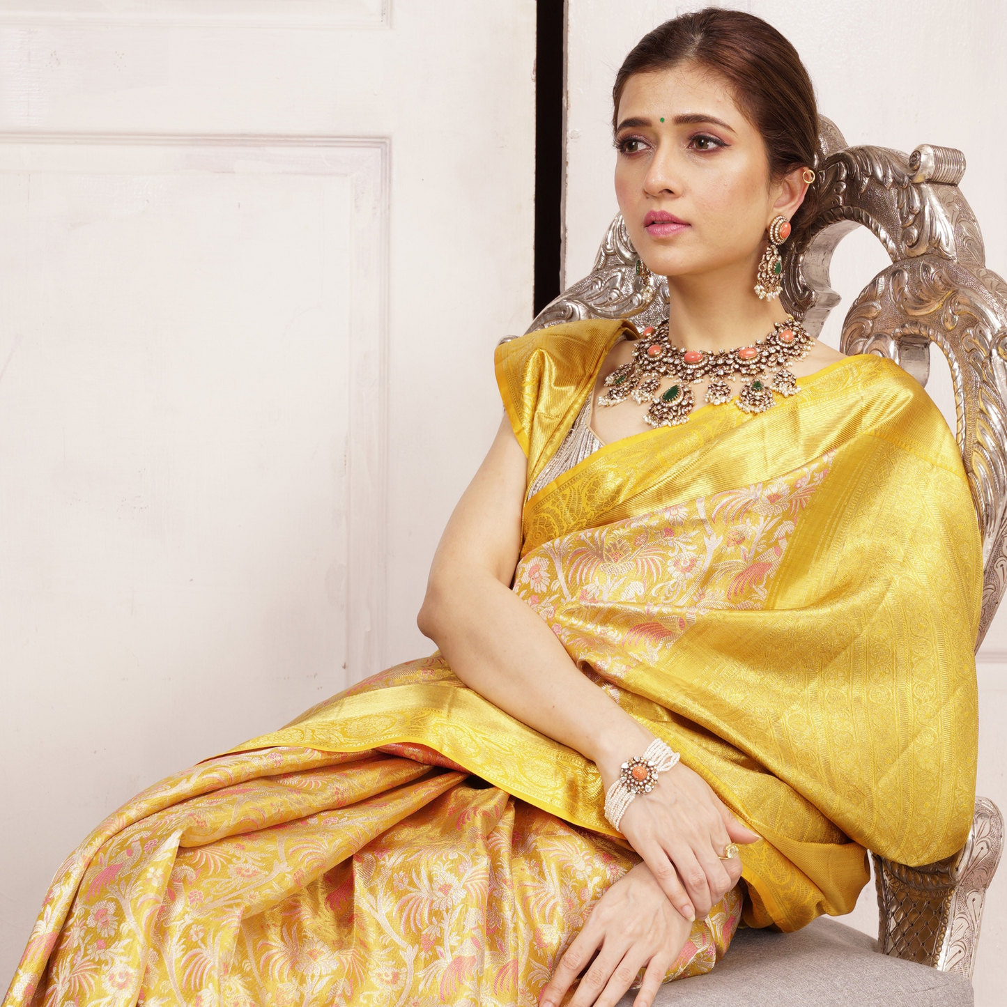Mustard Yellow Kanjivaram Saree