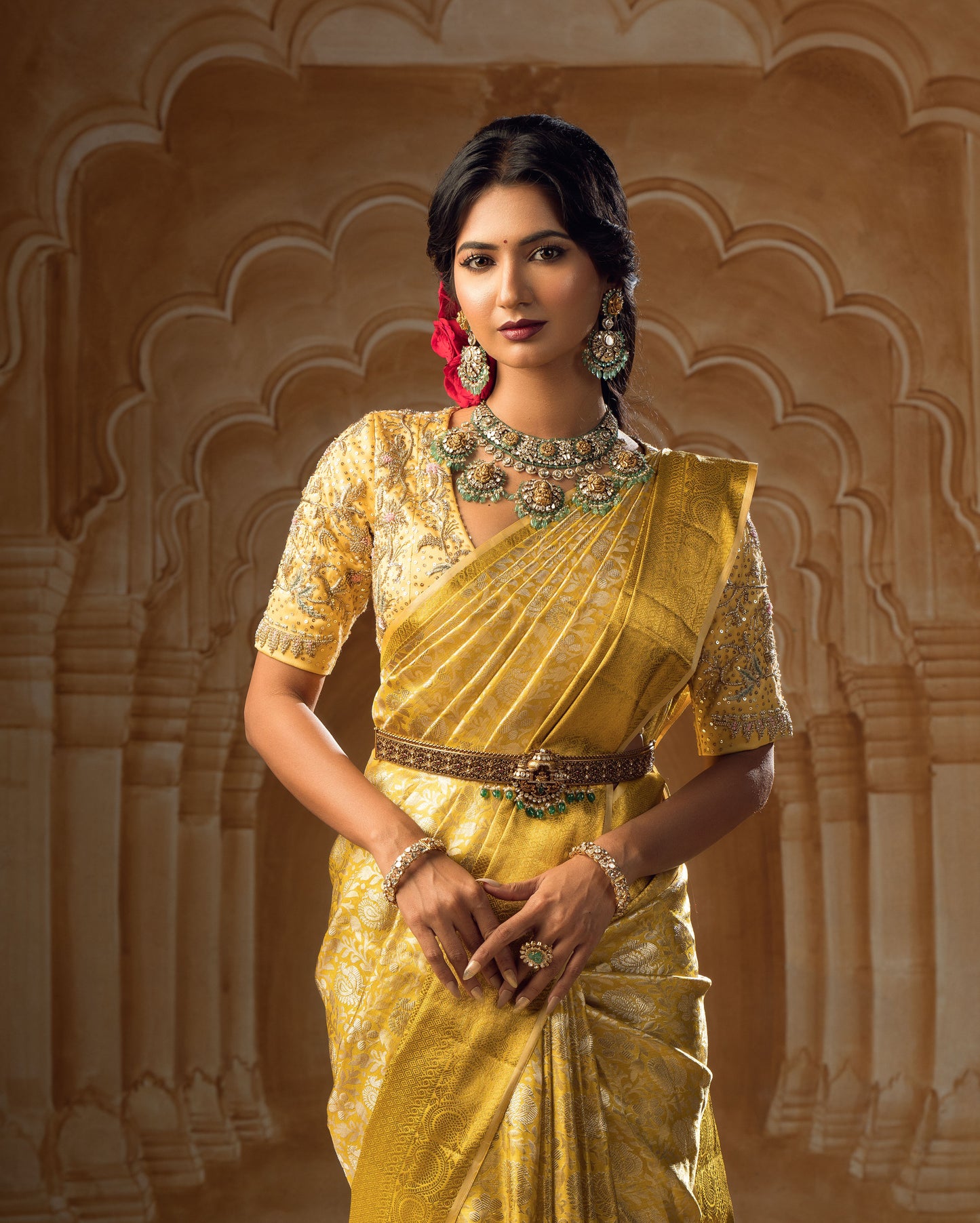 Yellow Tissue Kanjivaram with Silver Zari