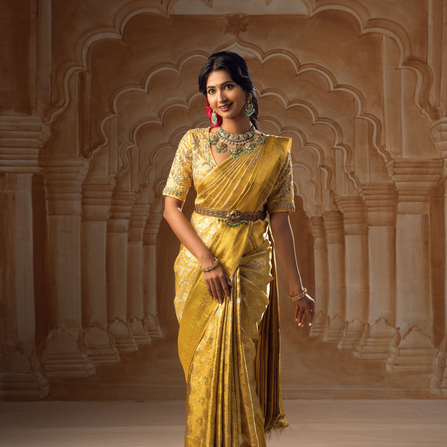 Yellow Tissue Kanjivaram with Silver Zari