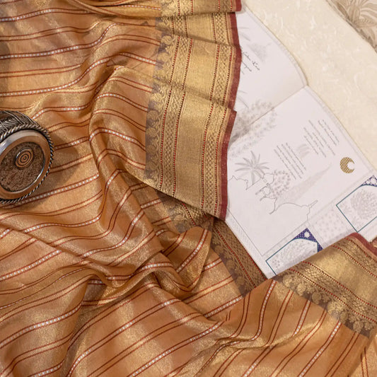 Classic Rust & Dull Gold Banarasi Silk Tissue Saree