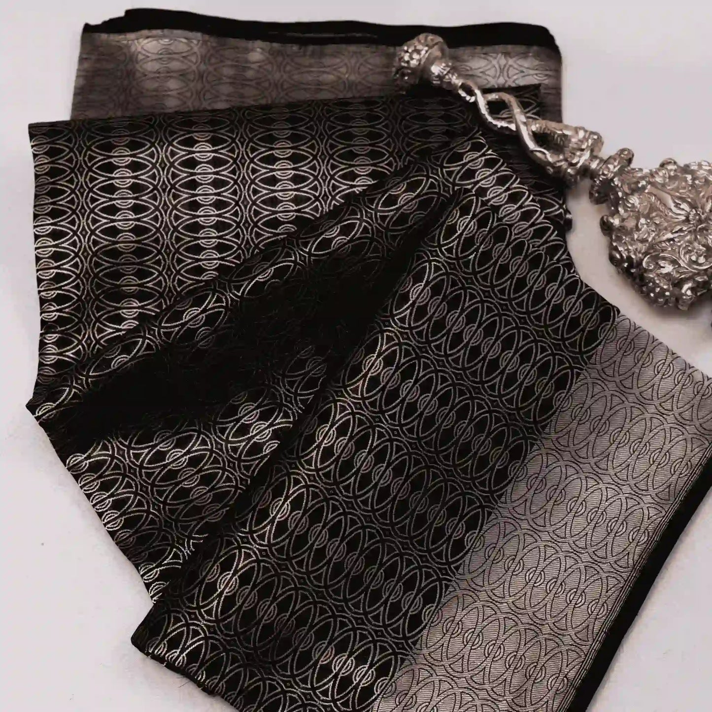 Black Handwoven Banarasi Sari with Silver Zari