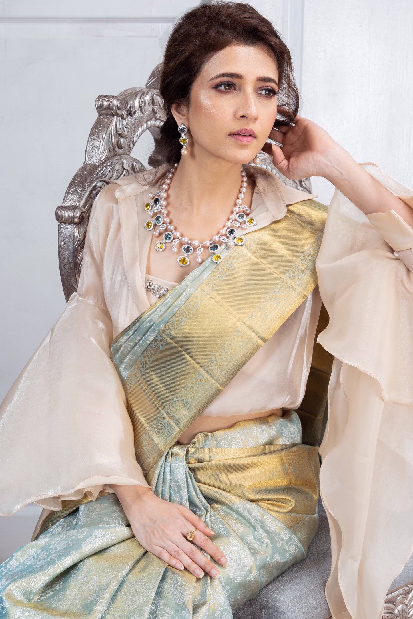 Ocean green tissue kanjivaram silk saree