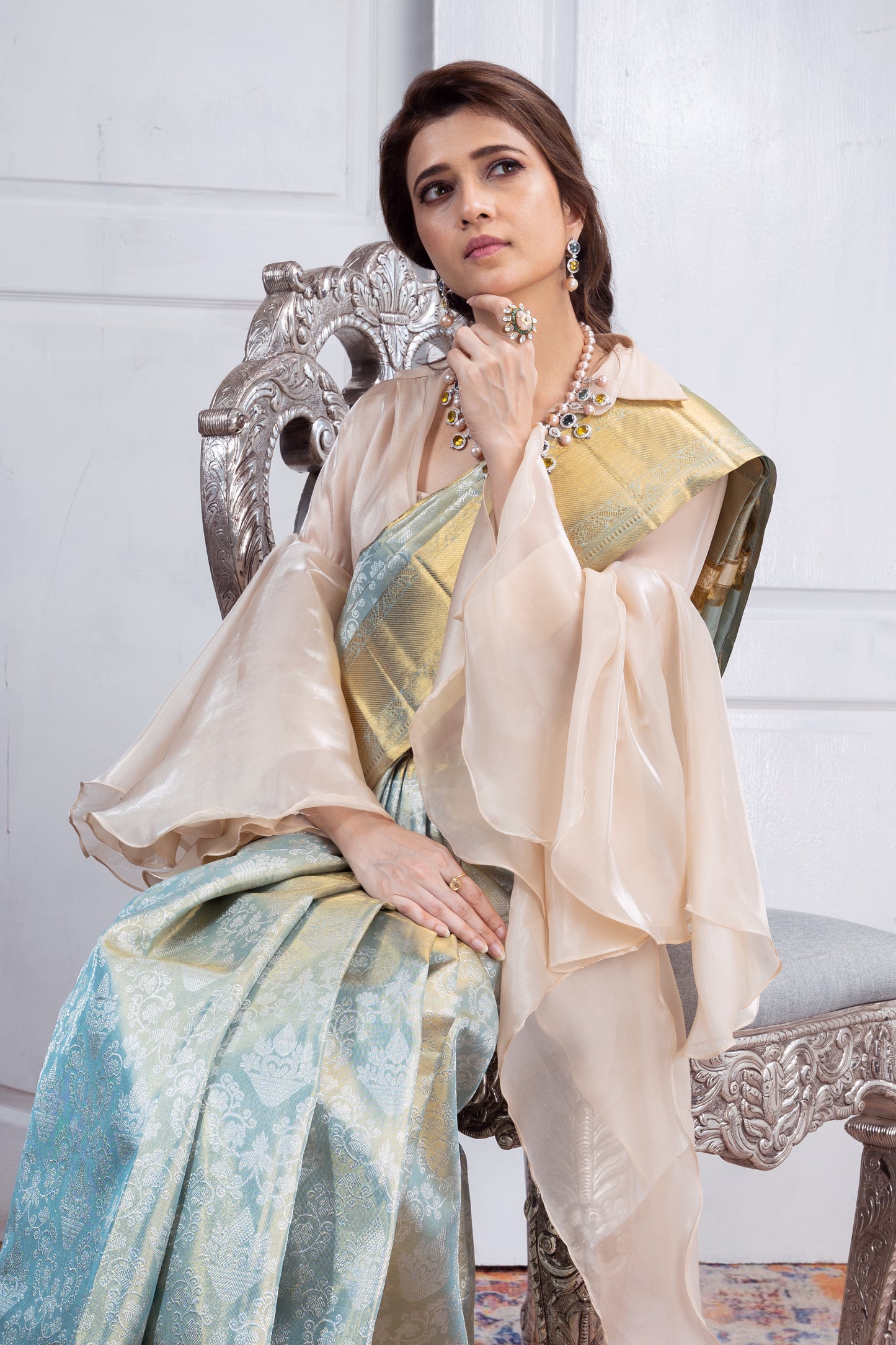 Ocean green tissue kanjivaram silk saree