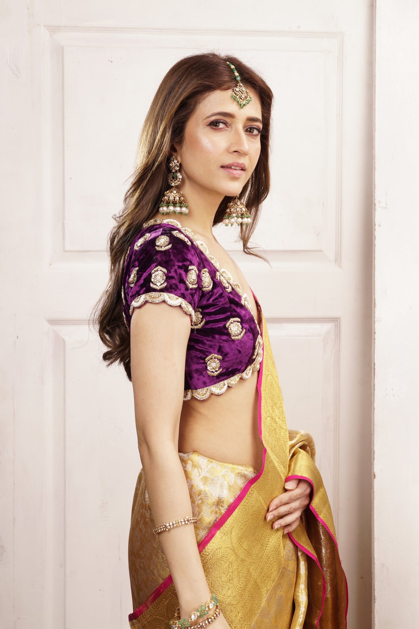 Best Seller Purple Velvet Blouse with Gota Patti and Zardosi Work