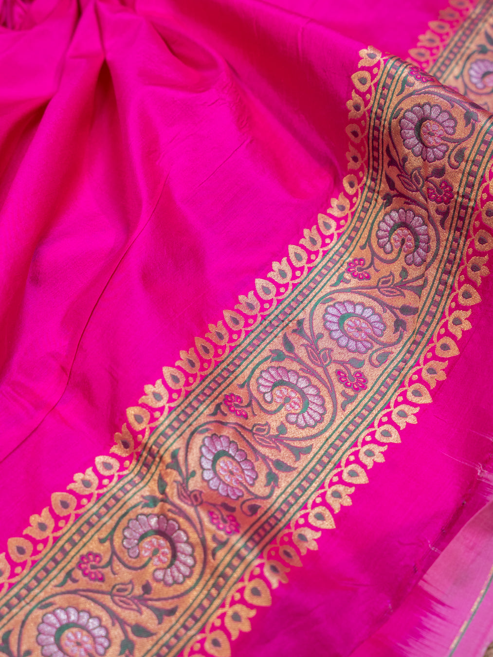 Ecru Silk Tissue Brocade Saree with Ashavali Border