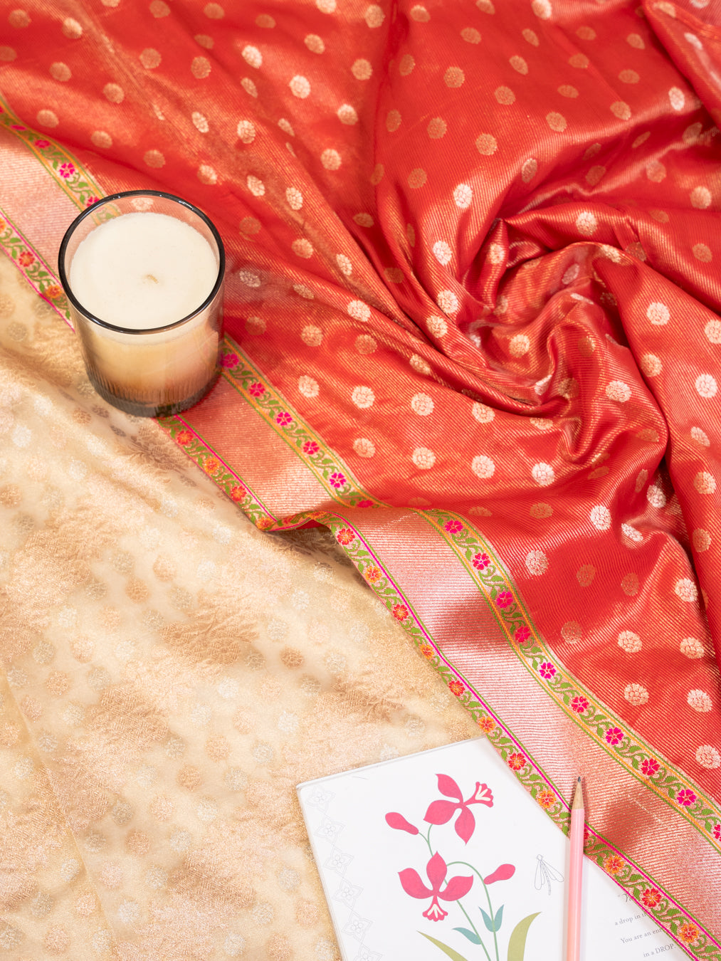 Golden Banarasi Tissue Silk Saree with Meenakari Border