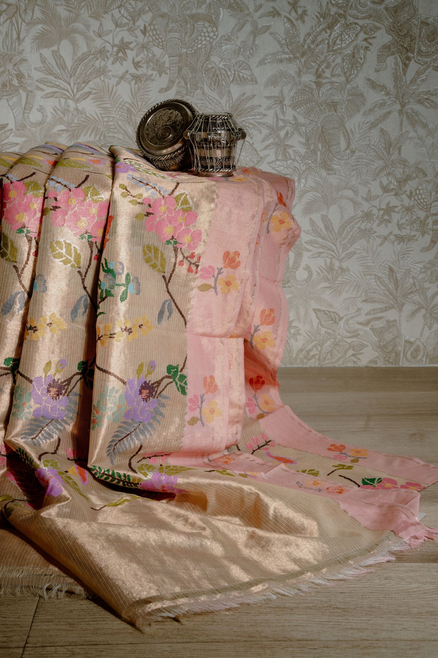 Gold Real Zari Tissue Kota Saree with Paithani Border