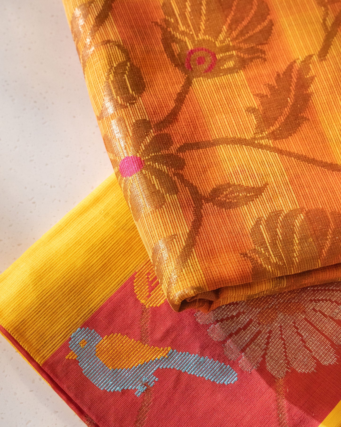 Saffron Checks Real Zari Kota Saree with Jaal