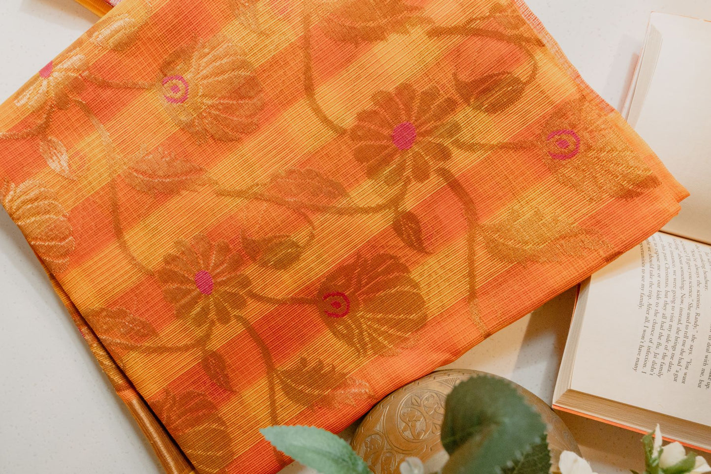 Saffron Checks Real Zari Kota Saree with Jaal