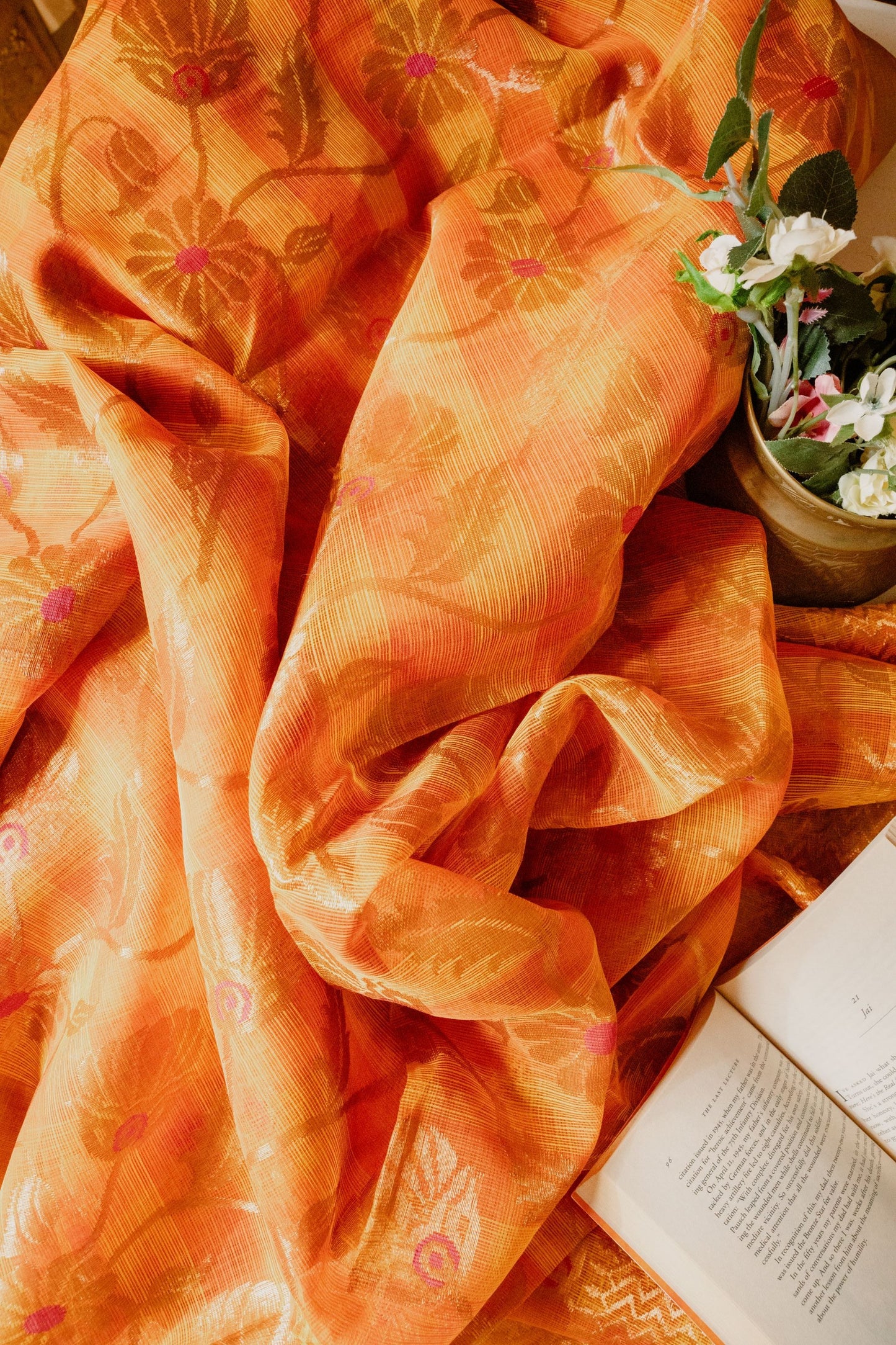 Saffron Checks Real Zari Kota Saree with Jaal