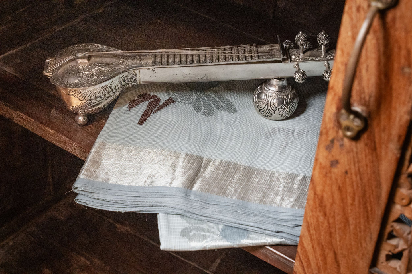 Grey Silver Real Zari Kota with Butti