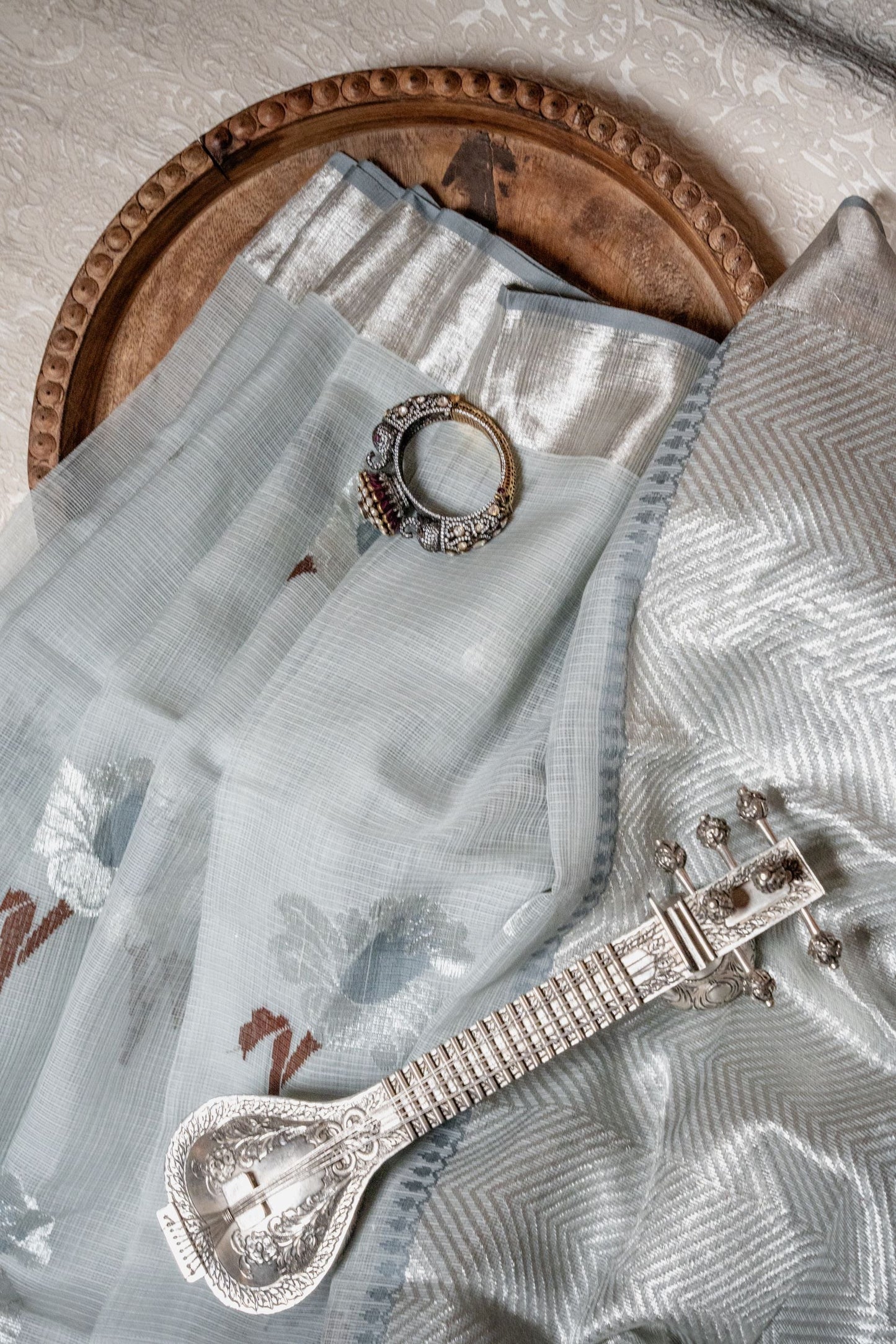 Grey Silver Real Zari Kota with Butti