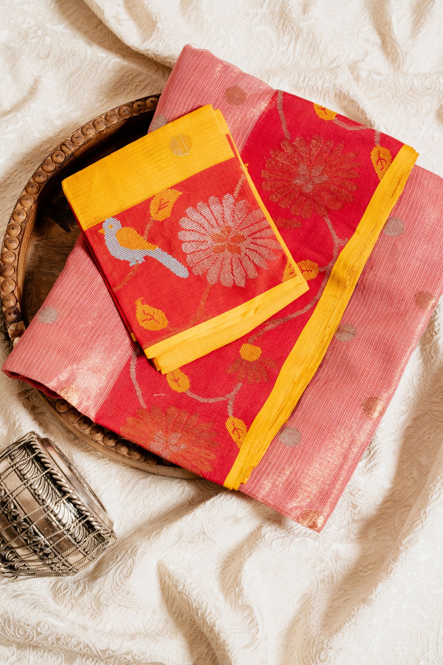 Rose Tissue Kota with Red Paithani Border