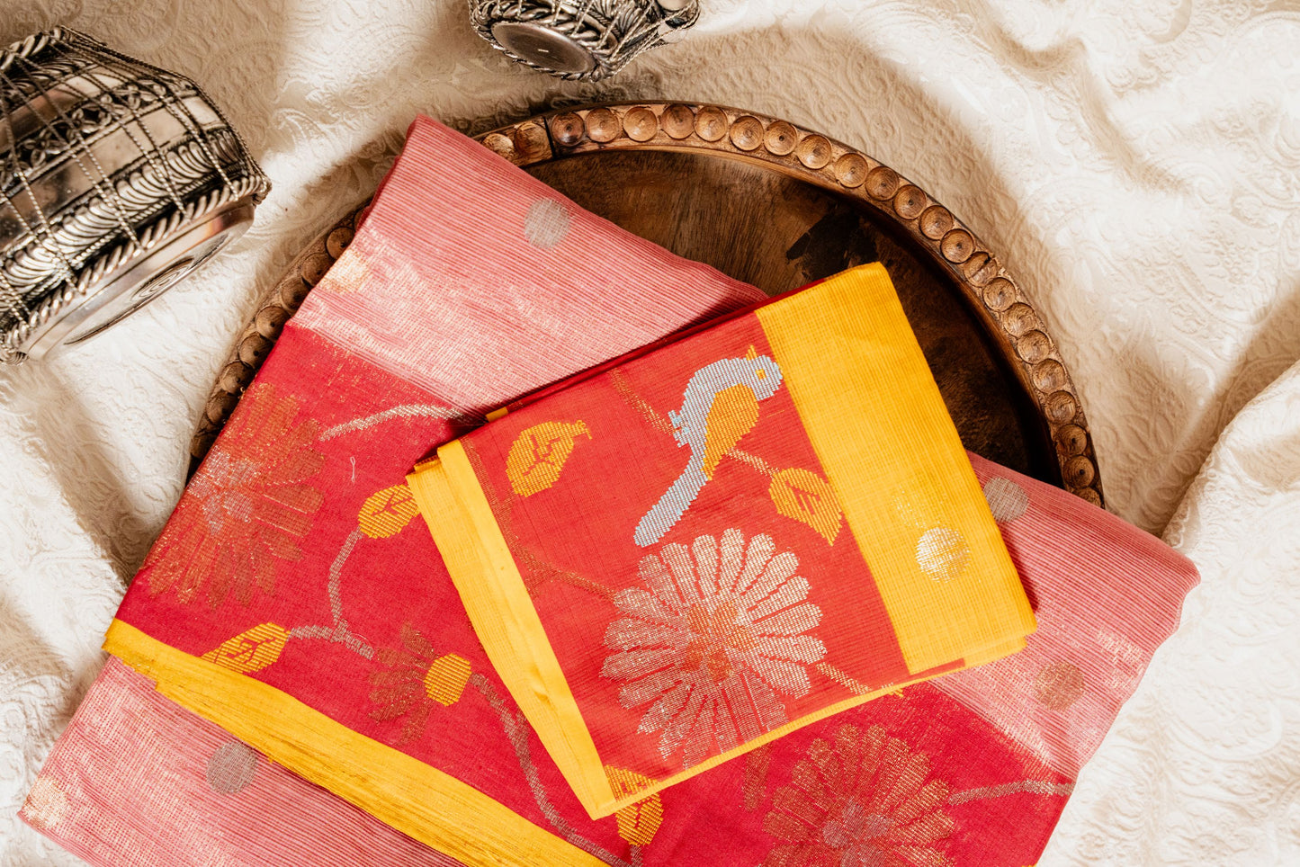 Rose Tissue Kota with Red Paithani Border