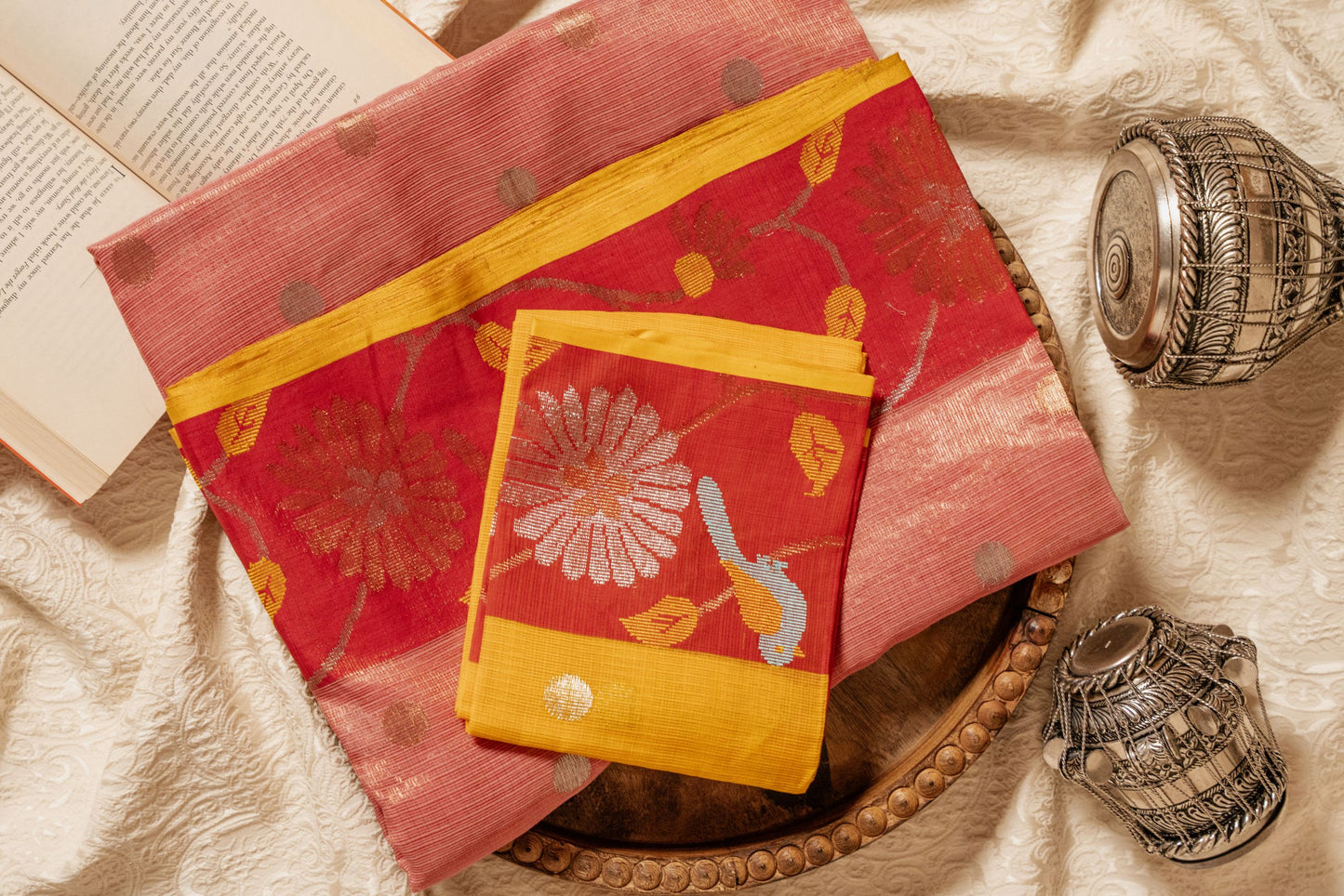 Rose Tissue Kota with Red Paithani Border