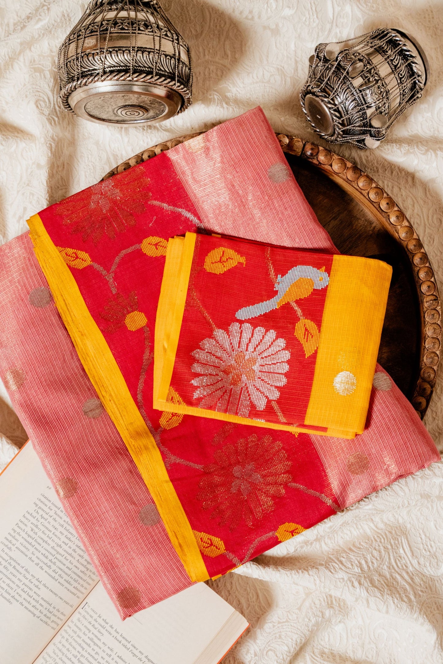 Rose Tissue Kota with Red Paithani Border
