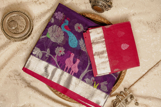 Purple Zari Kota Saree with Peacock Paithani Weave