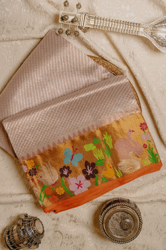 Handloom Blush Tissue with Paithani Border