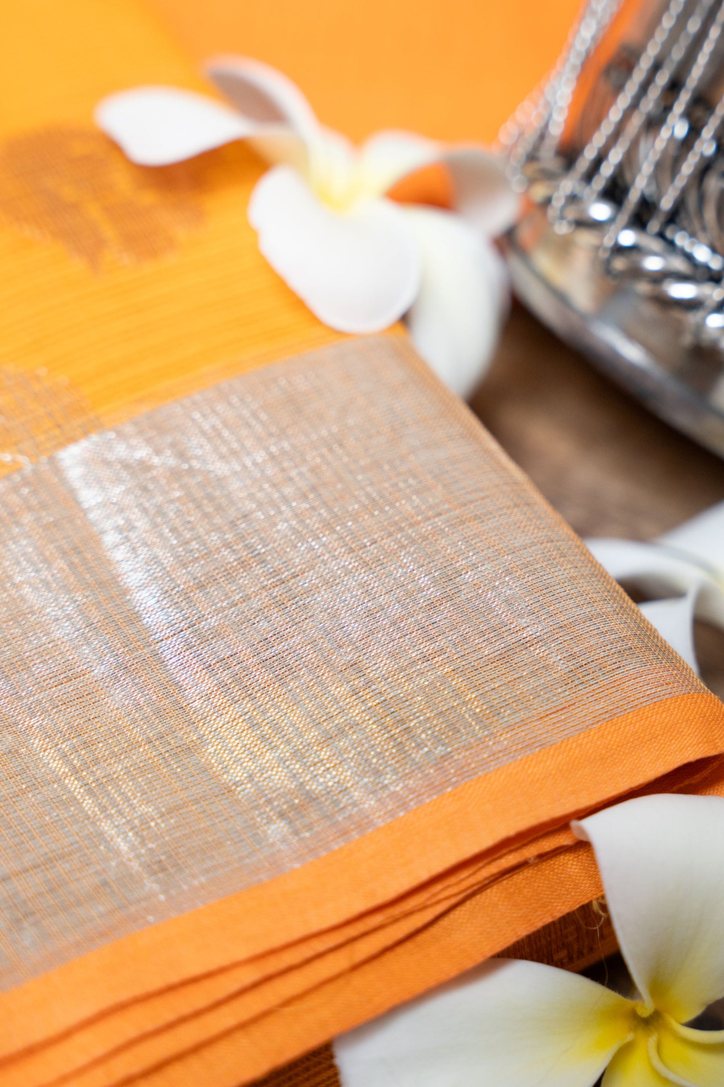 Orange Pure Kota Saree with Handwoven Butti