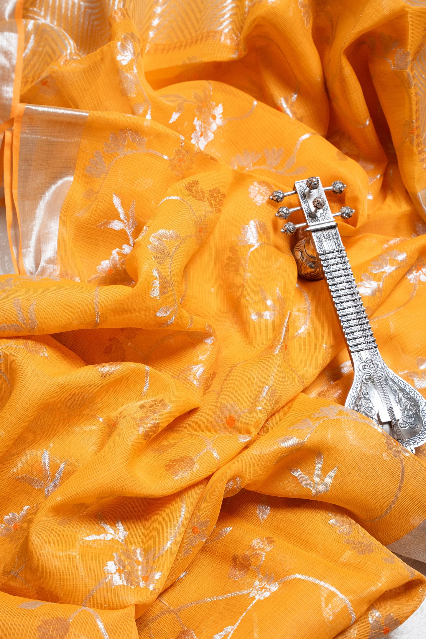 Orange Pure Kota Saree with Handwoven Butti