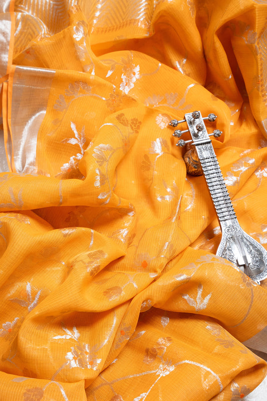 Orange Pure Kota Saree with Handwoven Butti