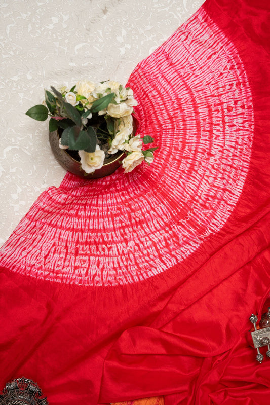 Red Shibori Hand-Dyed Saree with Sleeve Detailing