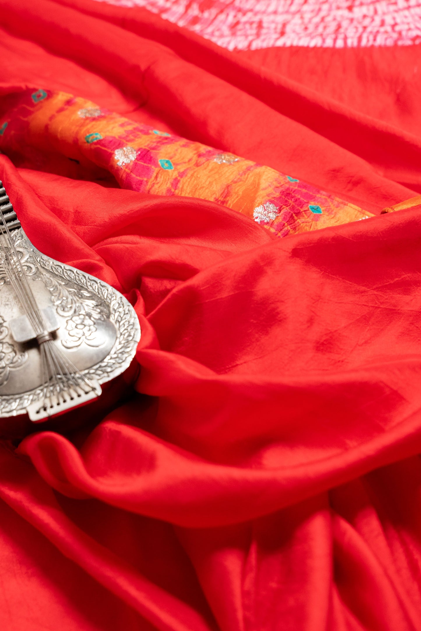 Red Shibori Hand-Dyed Saree with Sleeve Detailing