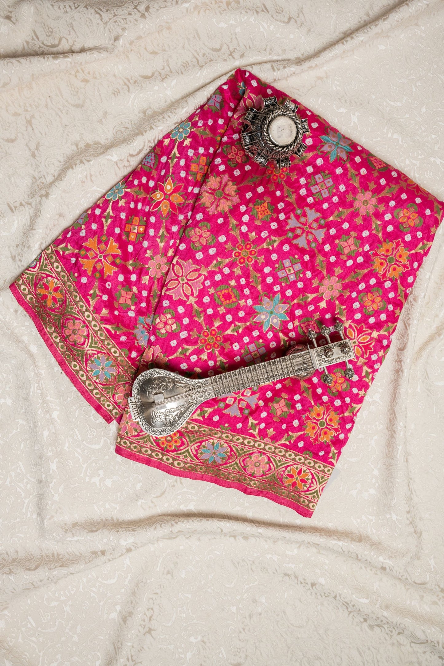 Pink gadwal patola Bandhani saree