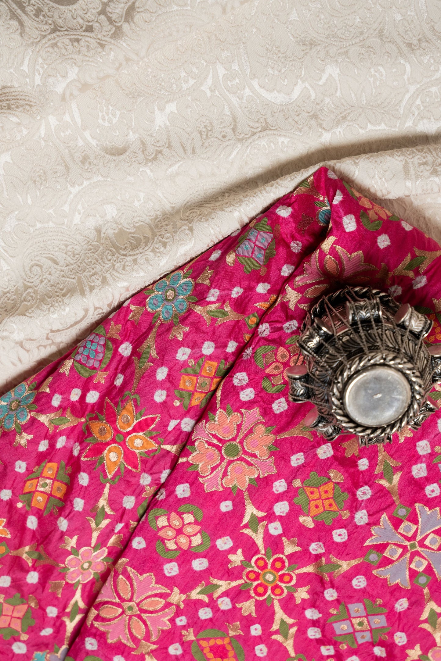 Pink gadwal patola Bandhani saree