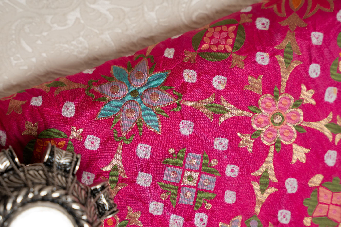 Pink gadwal patola Bandhani saree