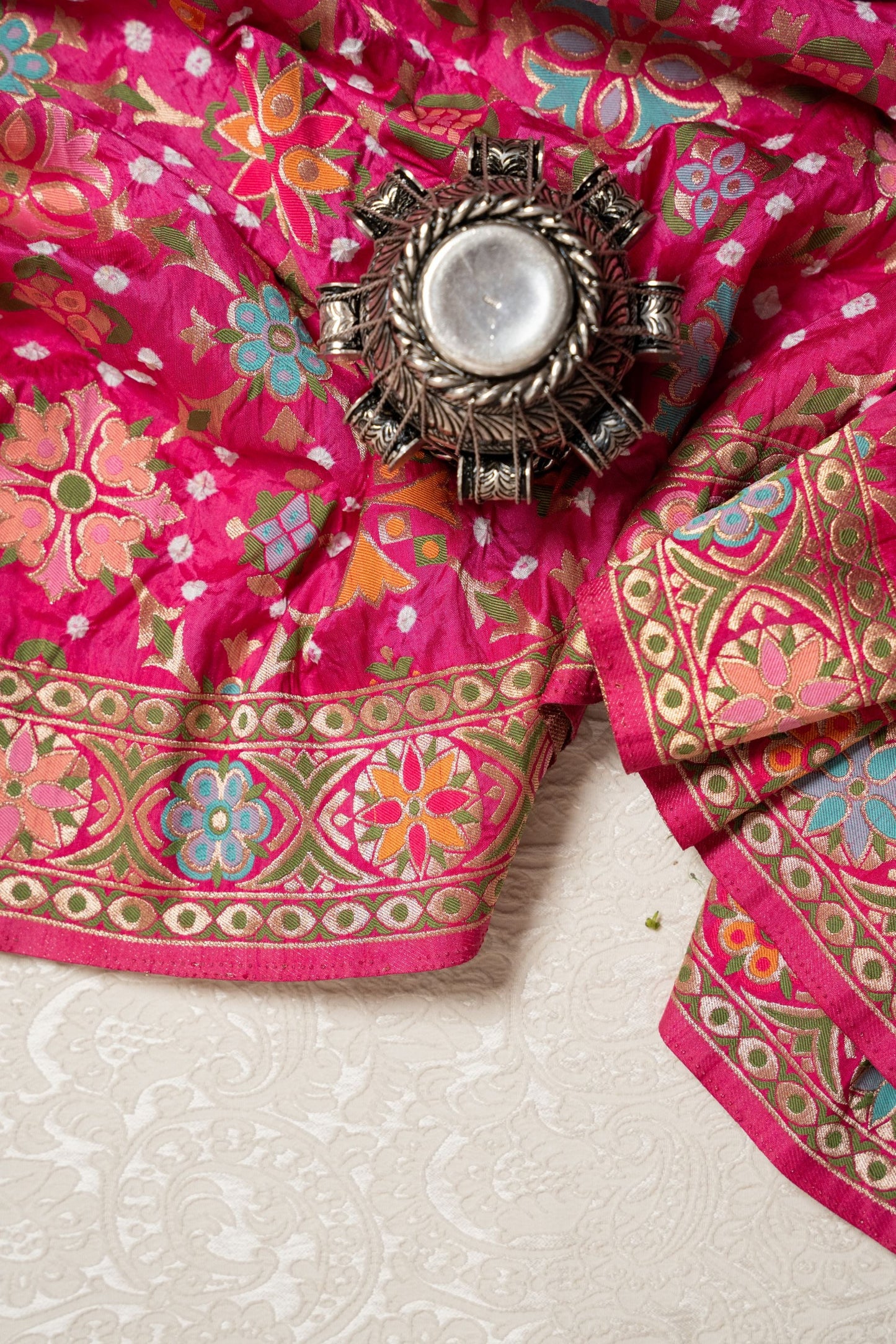 Pink gadwal patola Bandhani saree