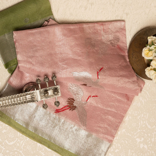 Flamingo - Powder Pink Tissue Kota with Real Zari
