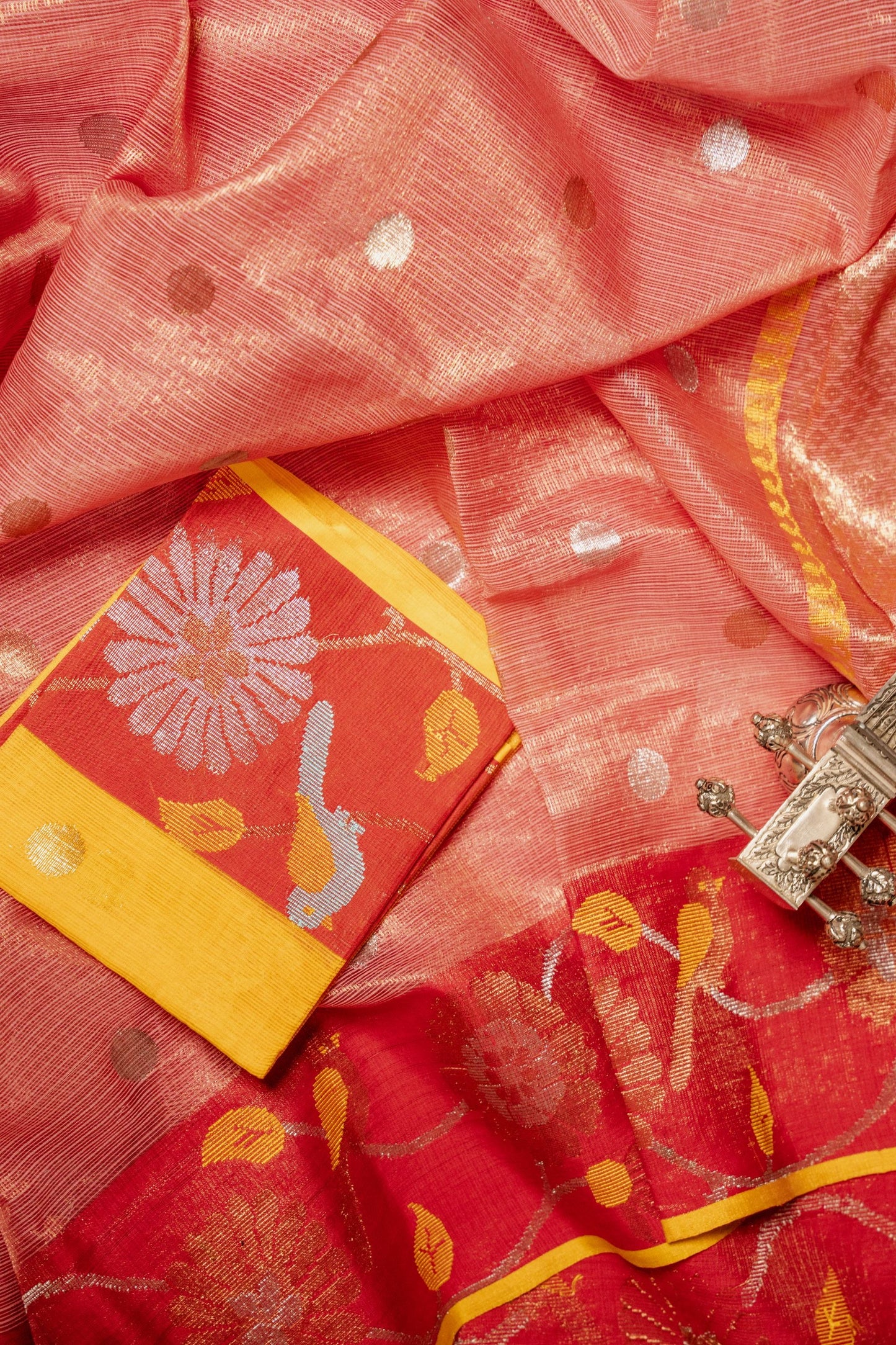 Rose Tissue Kota with Red Paithani Border