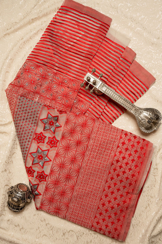 poetry - Geometry oragnza Embroided saree