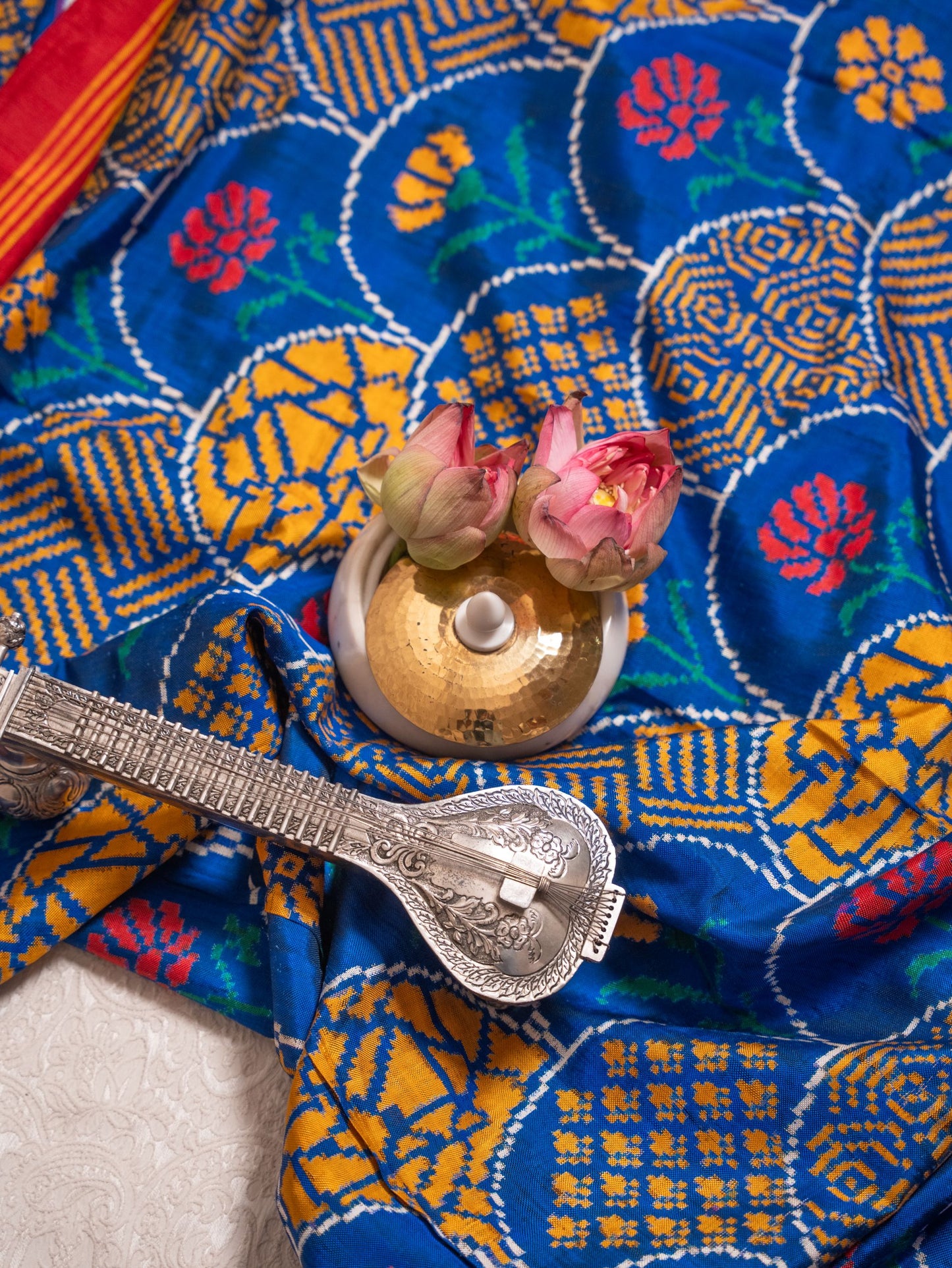 Royal Blue Yellow Ikat Patola Saree