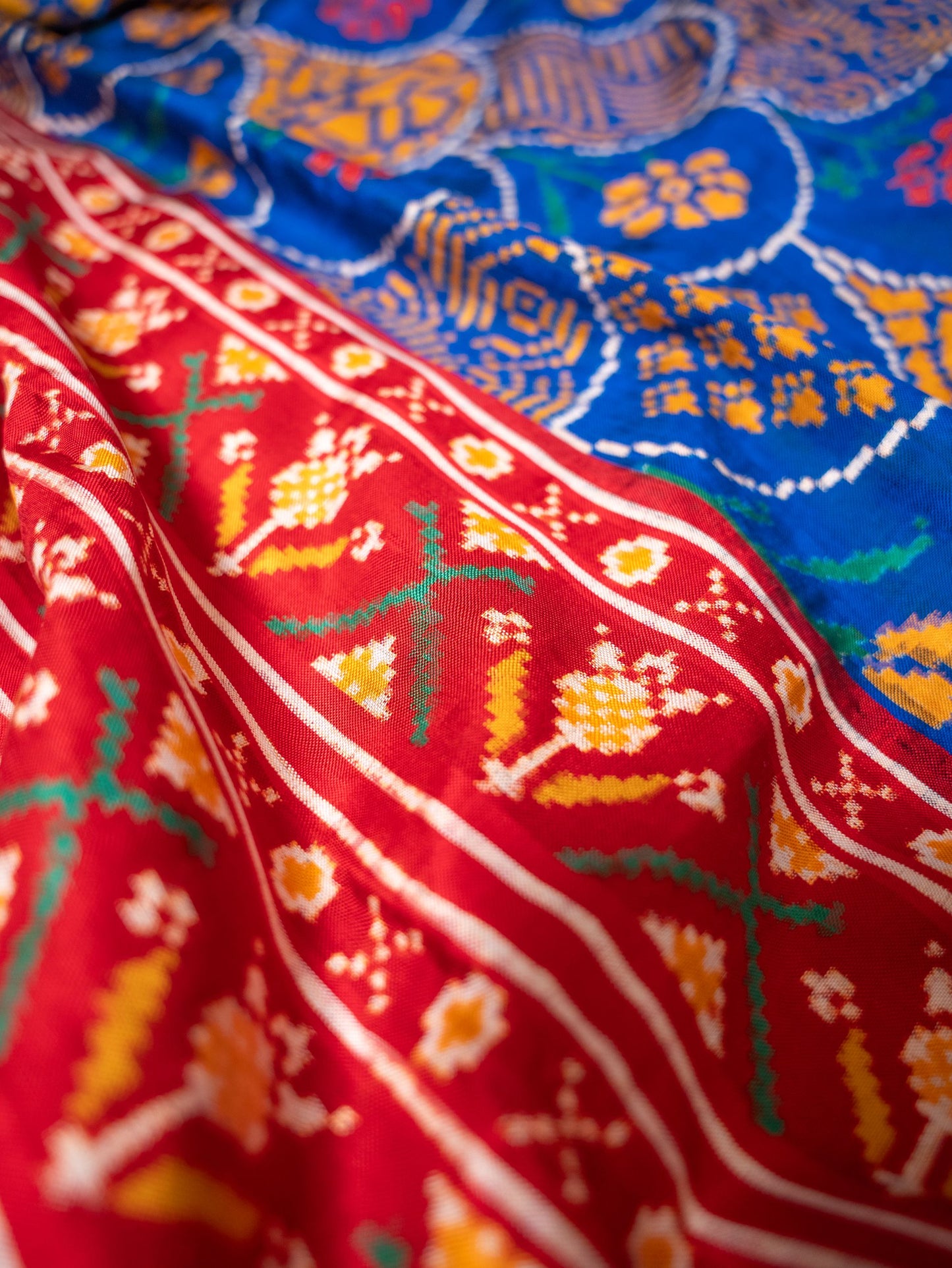 Royal Blue Yellow Ikat Patola Saree