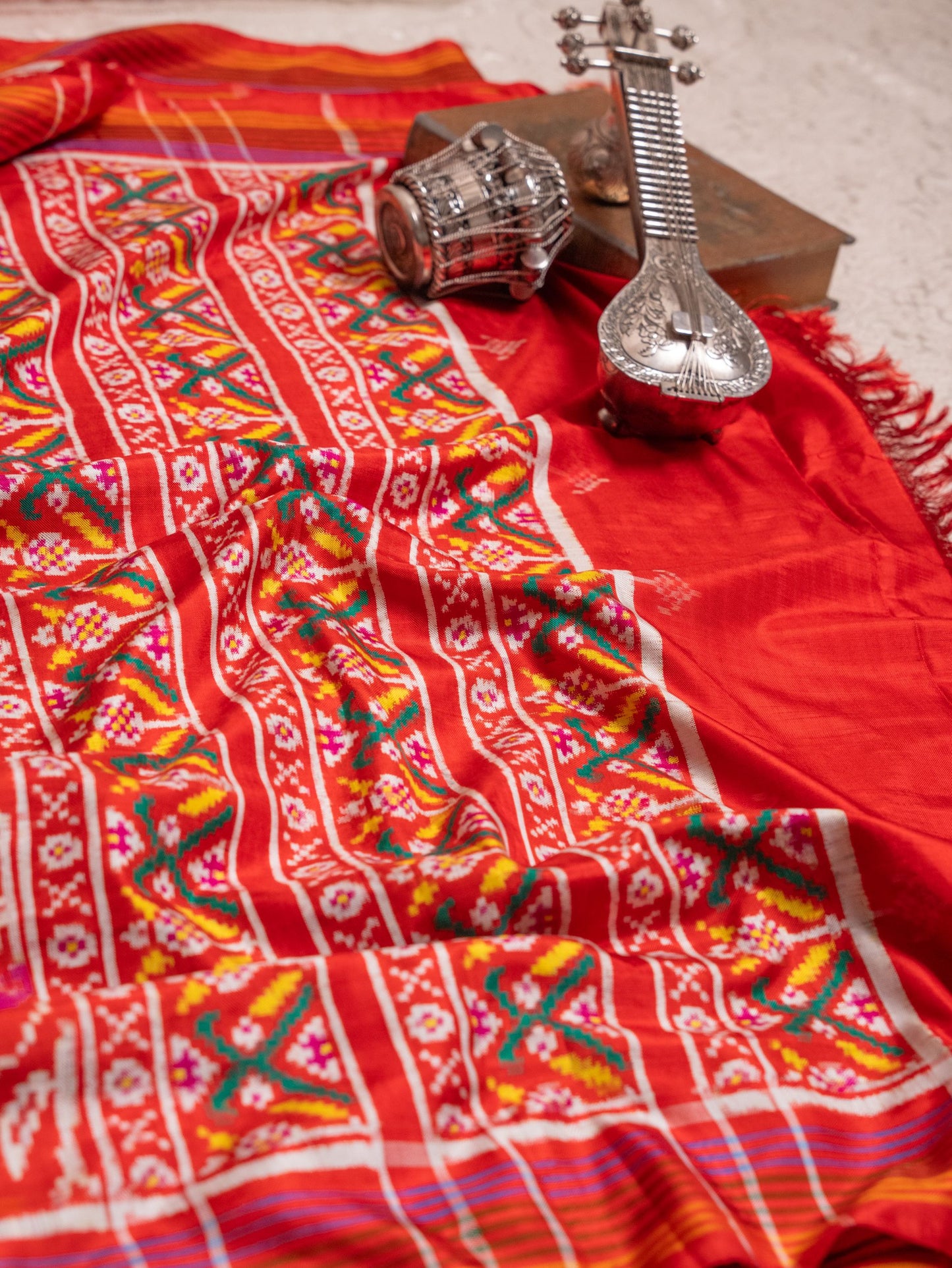 Red Multicolor Motif Patola Saree