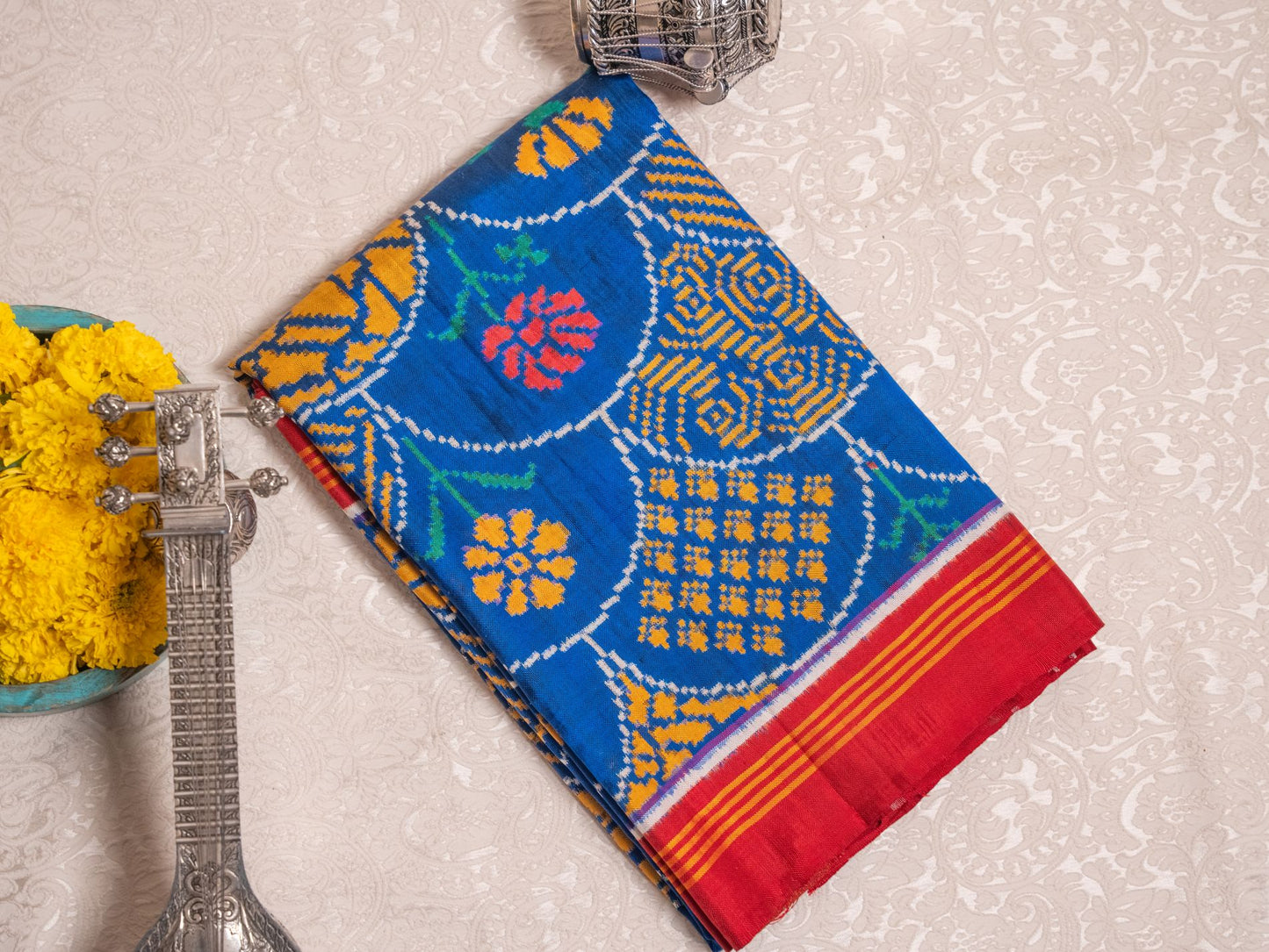 Royal Blue Yellow Ikat Patola Saree