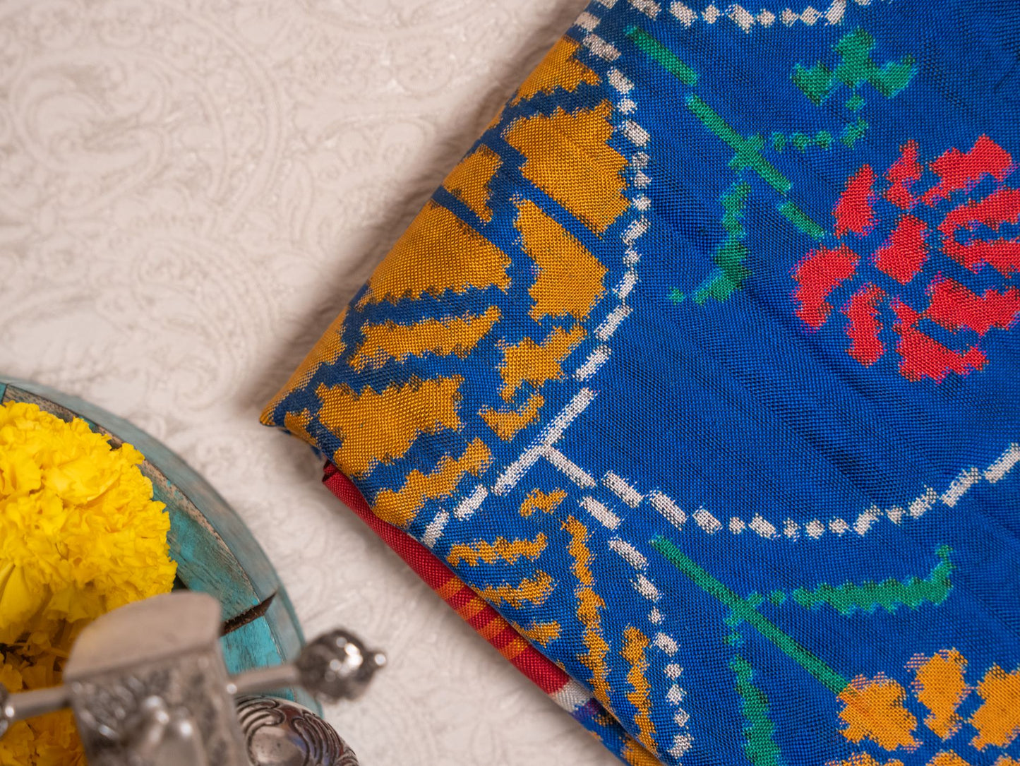Royal Blue Yellow Ikat Patola Saree