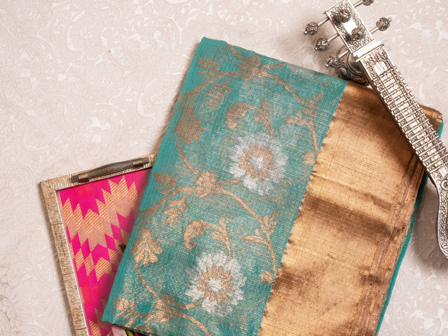 Seagreen Real Zari Tissue Kota Saree