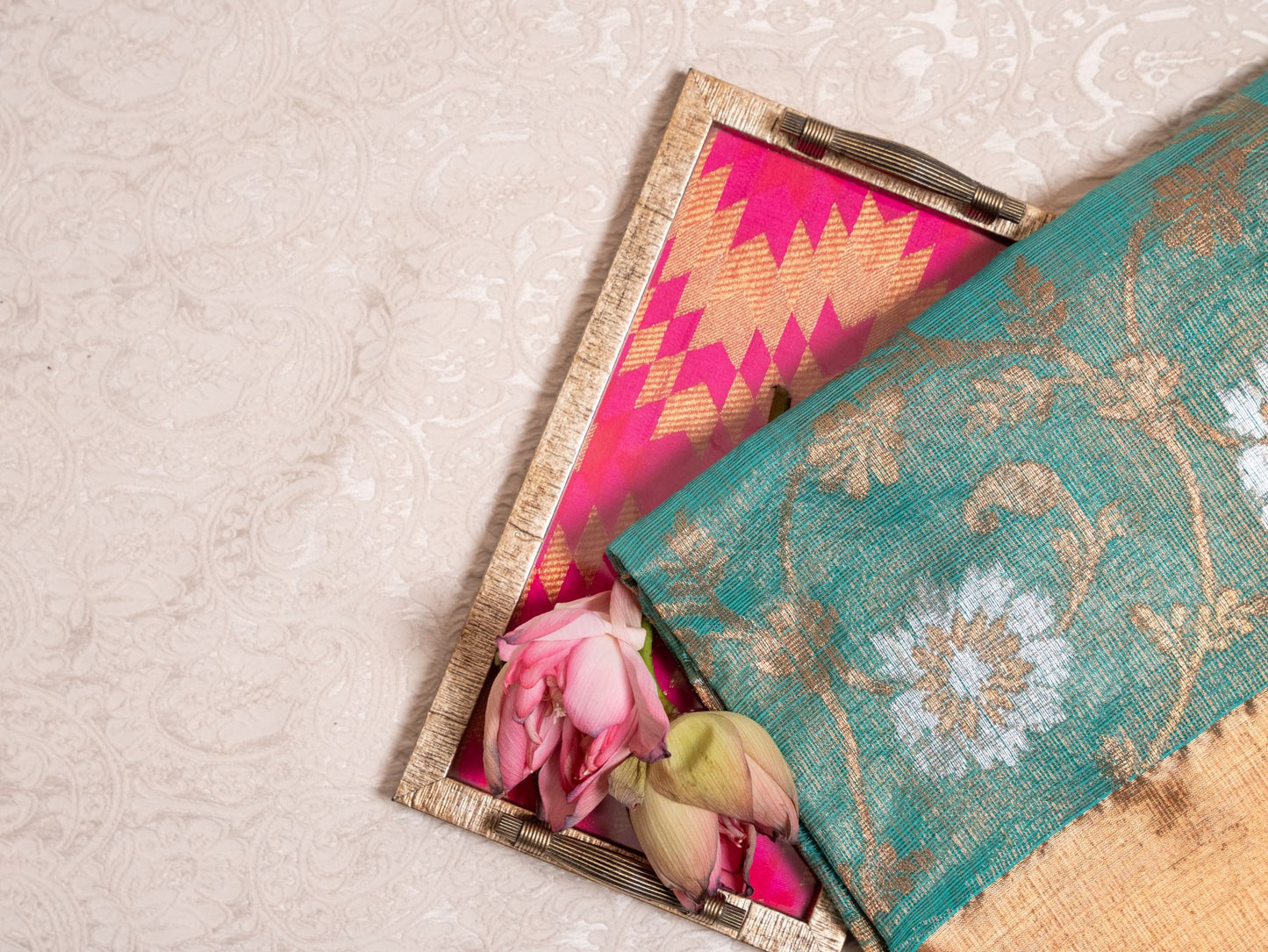 Seagreen Real Zari Tissue Kota Saree