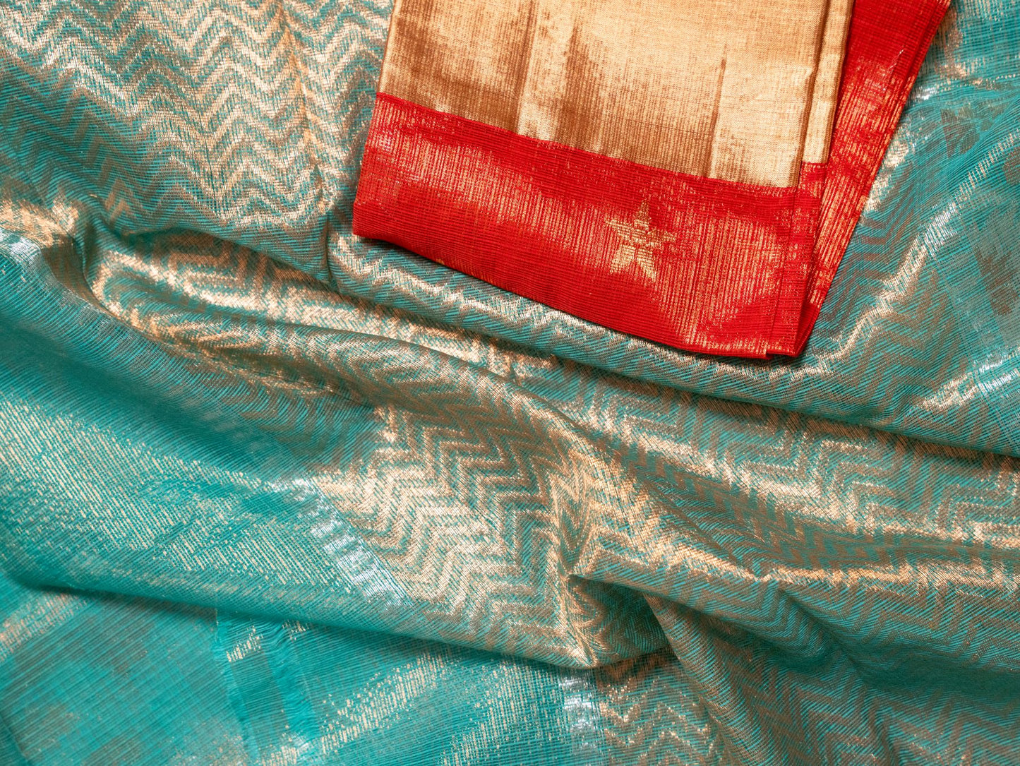 Seagreen Real Zari Tissue Kota Saree