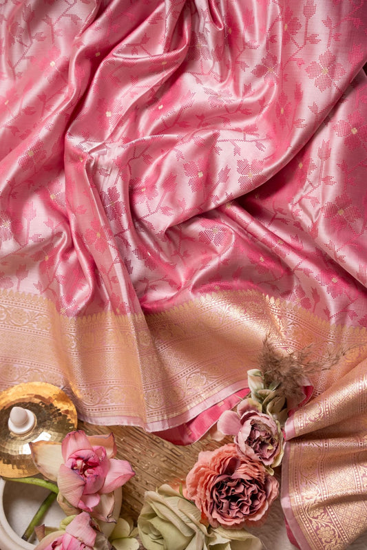 Pink Jamdani Pattern Mushru Silk Saree