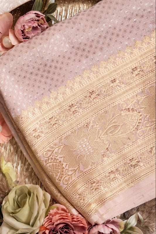 Dusty Lilac Gold Zari Banarasi  Saree