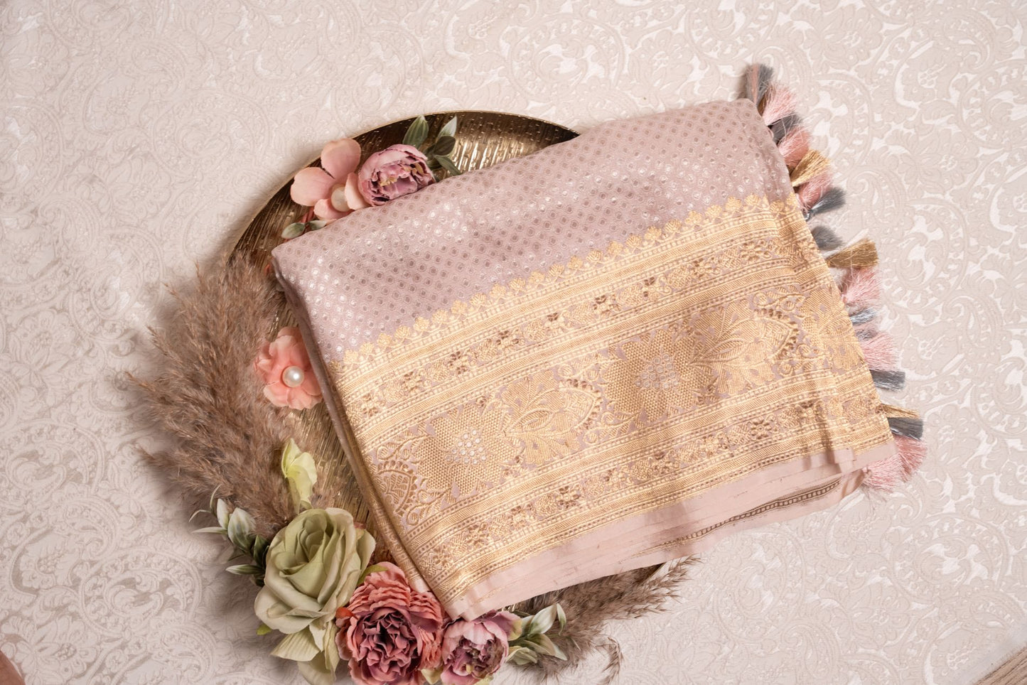 Dusty Lilac Gold Zari Banarasi Saree