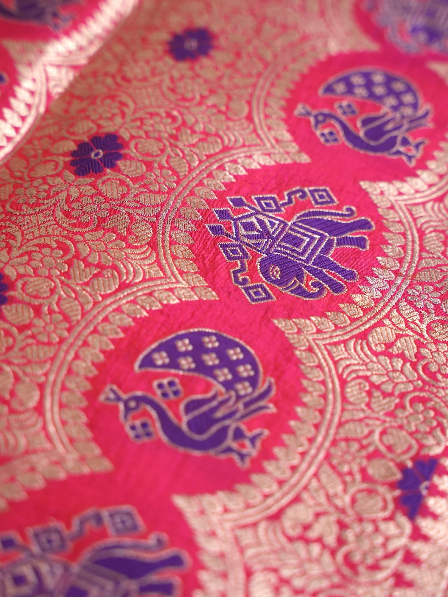 Rani Pink Elephant Motif Banarasi Saree
