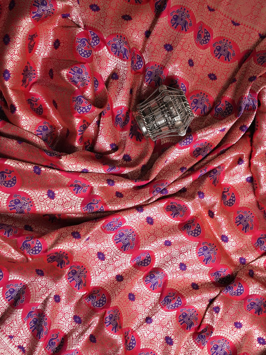 Rani Pink Elephant Motif Banarasi Saree