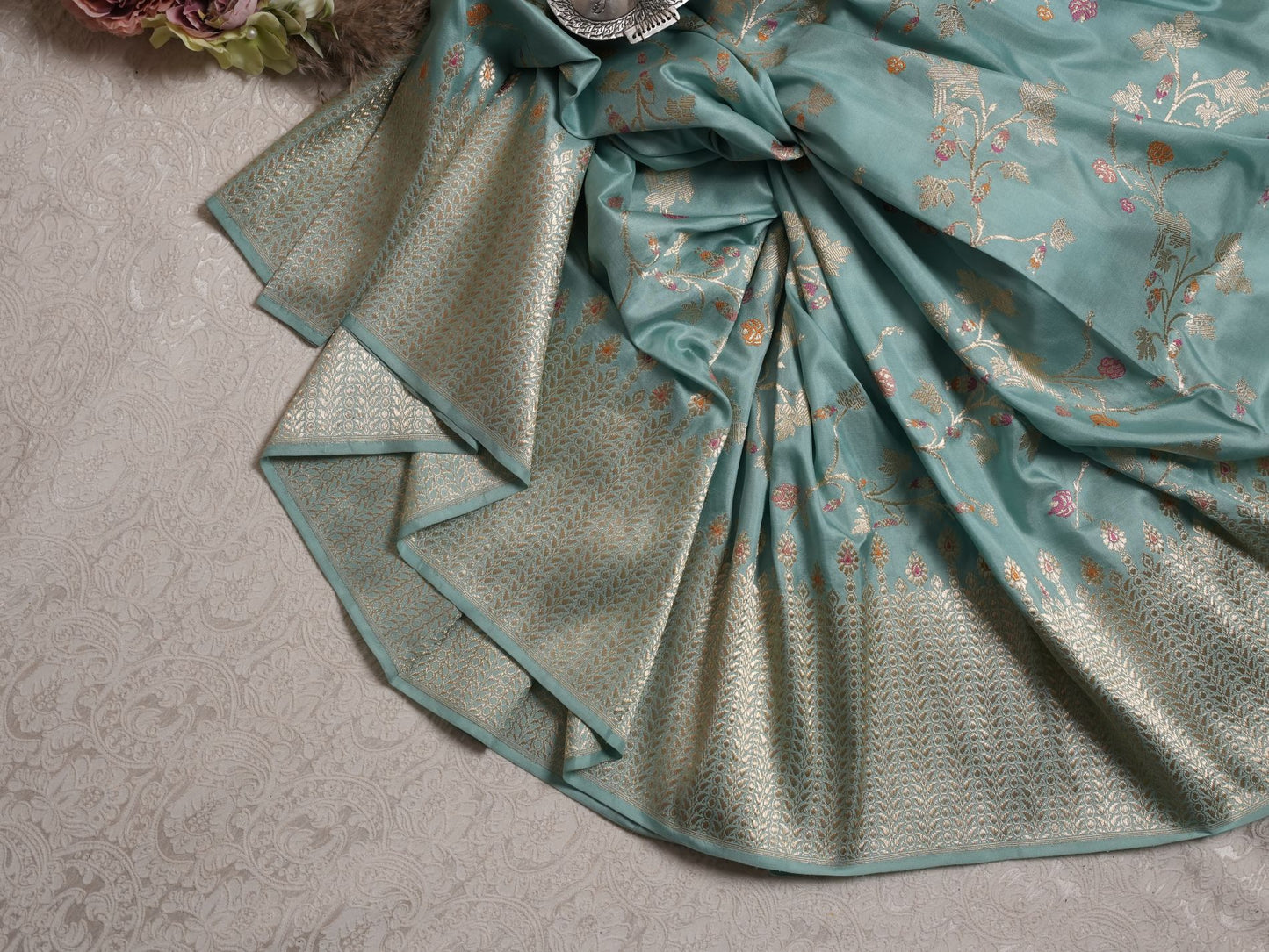 Blue banarasi silk jaal saree