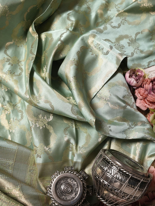 Mint Green Silver Zari Banarasi Saree