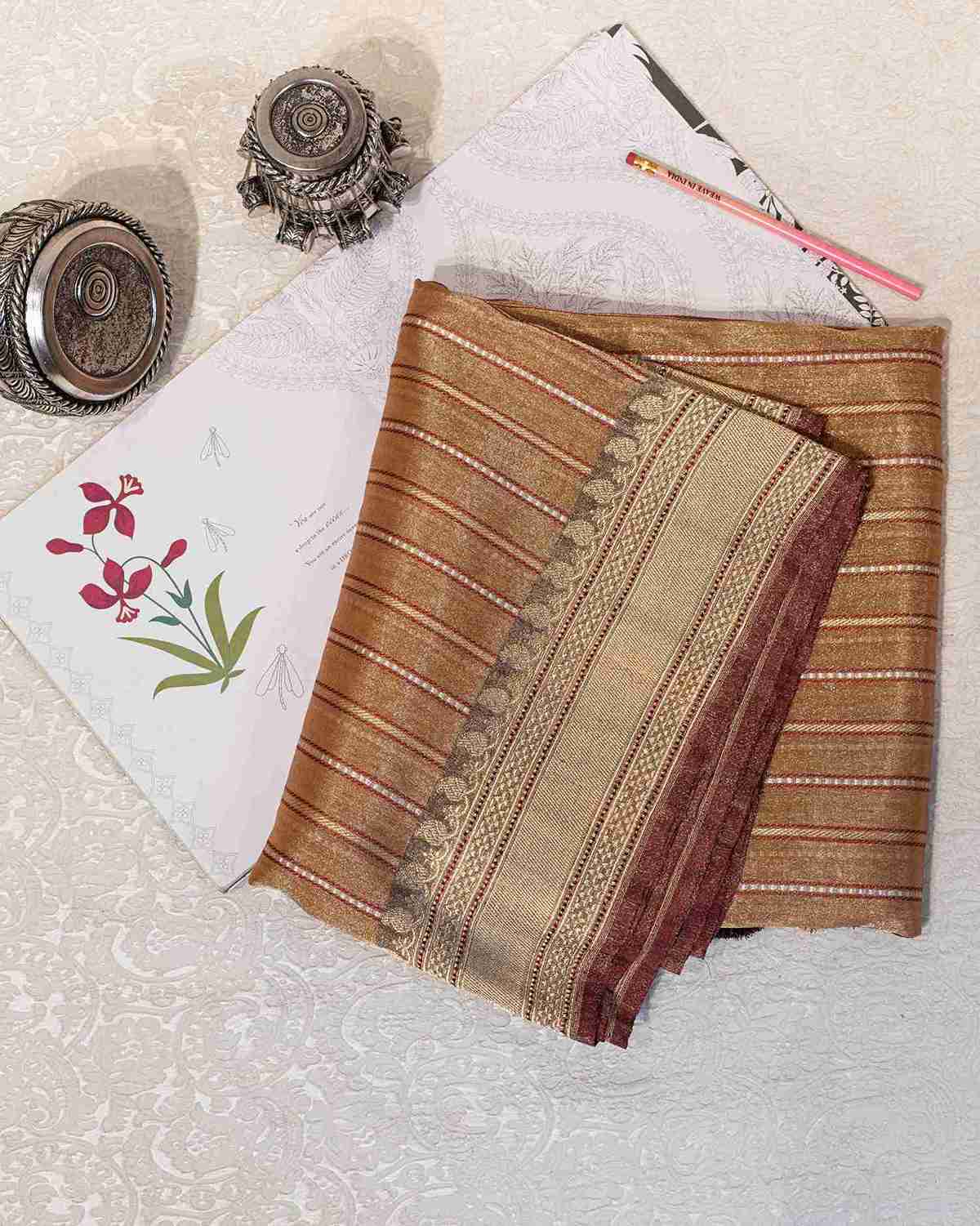 Classic Rust & Dull Gold Banarasi Silk Tissue Saree